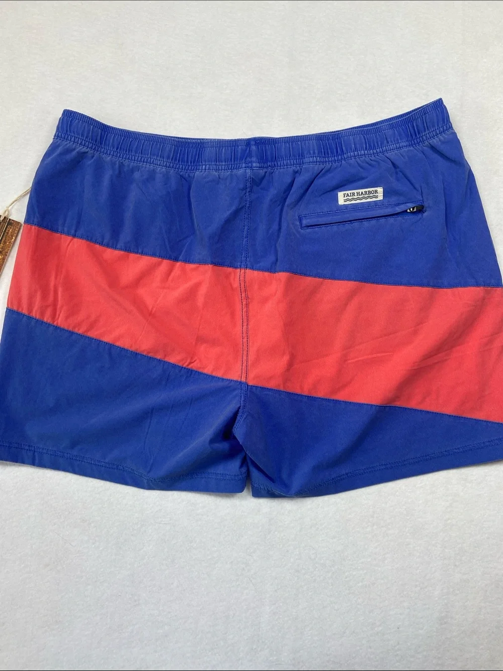 Fair Harbor Men's Blue & Red Swim‎ Trunks with Drawstring Beach Coastal Pool